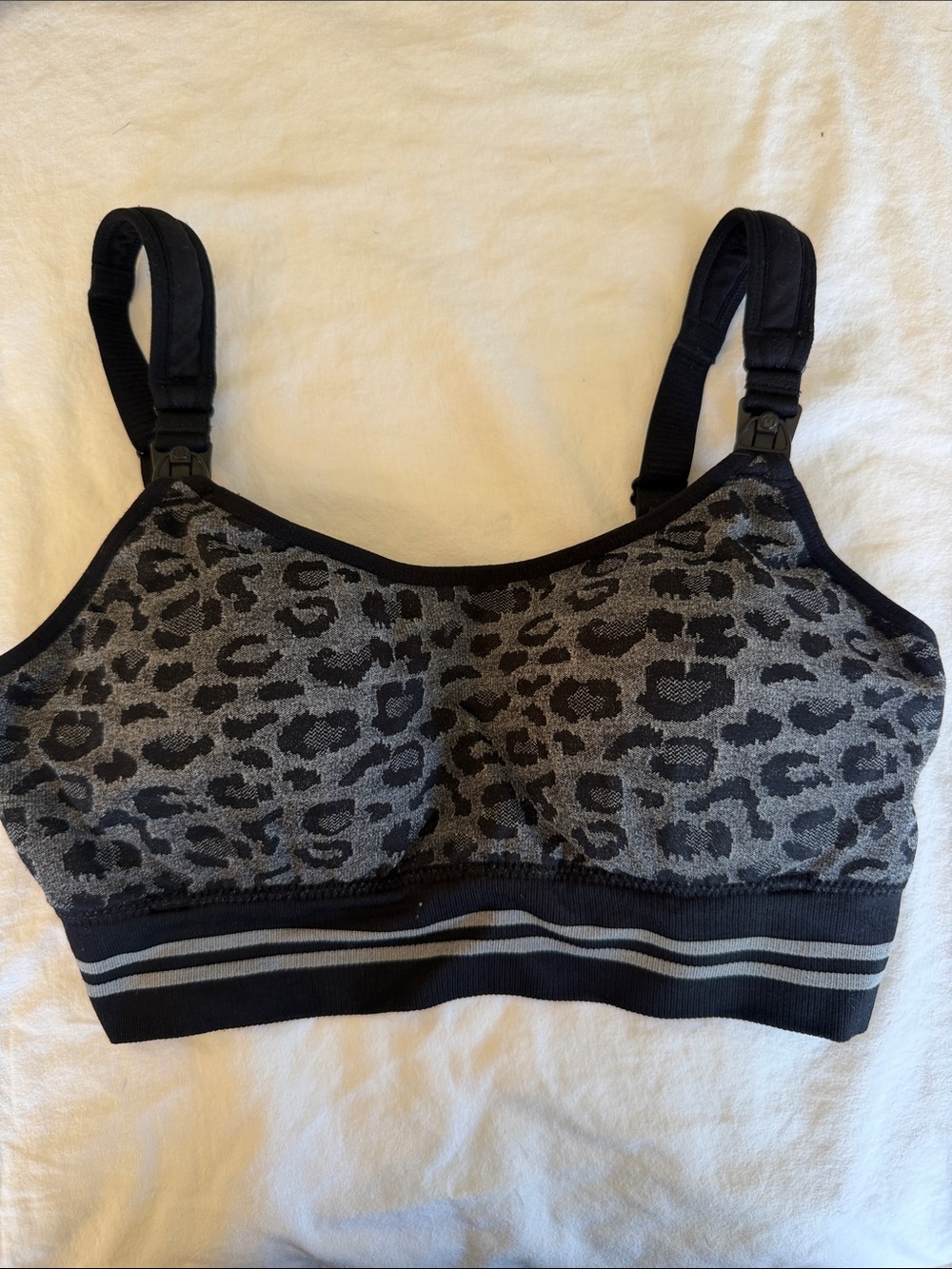 Black & Gray Leopard Print Wireless Nursing/Pumping Bralette